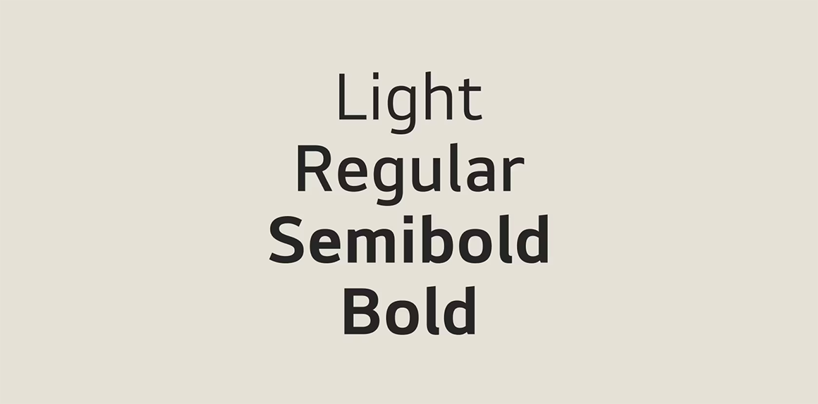 LG EI Text Light, Regular, Semibold, Bold 서체 굵기를 시각적으로 보여주고 있습니다.