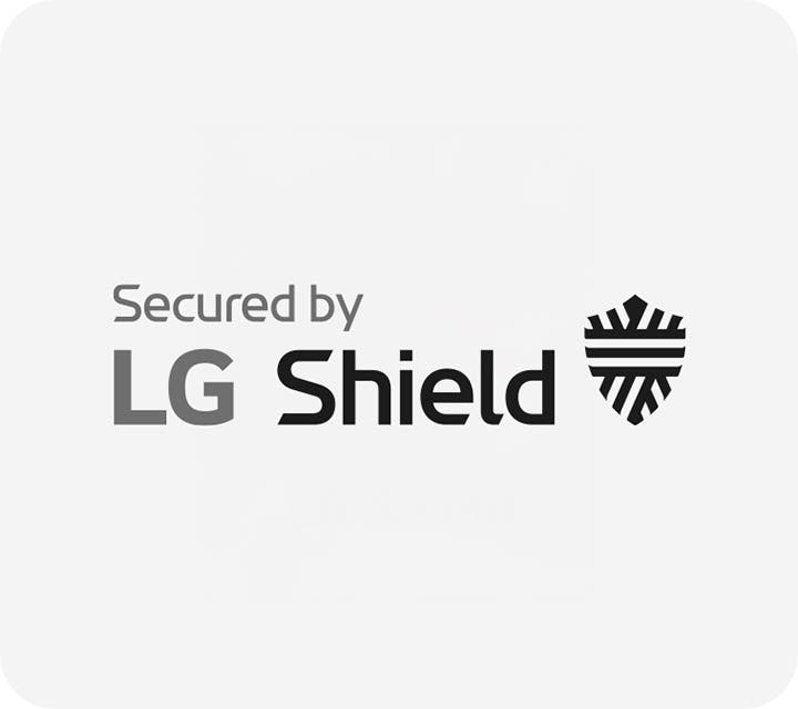 "Secured by LG Shield"라는 텍스트와 함께 방패 모양의 로고가 중앙에 위치하며, 로고의 배경은 밝은 회색입니다.