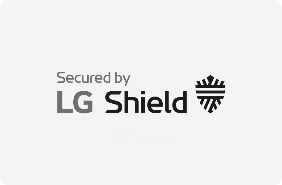 "Secured by LG Shield"라는 텍스트와 함께 방패 모양의 로고가 중앙에 위치하며, 로고의 배경은 밝은 회색입니다.