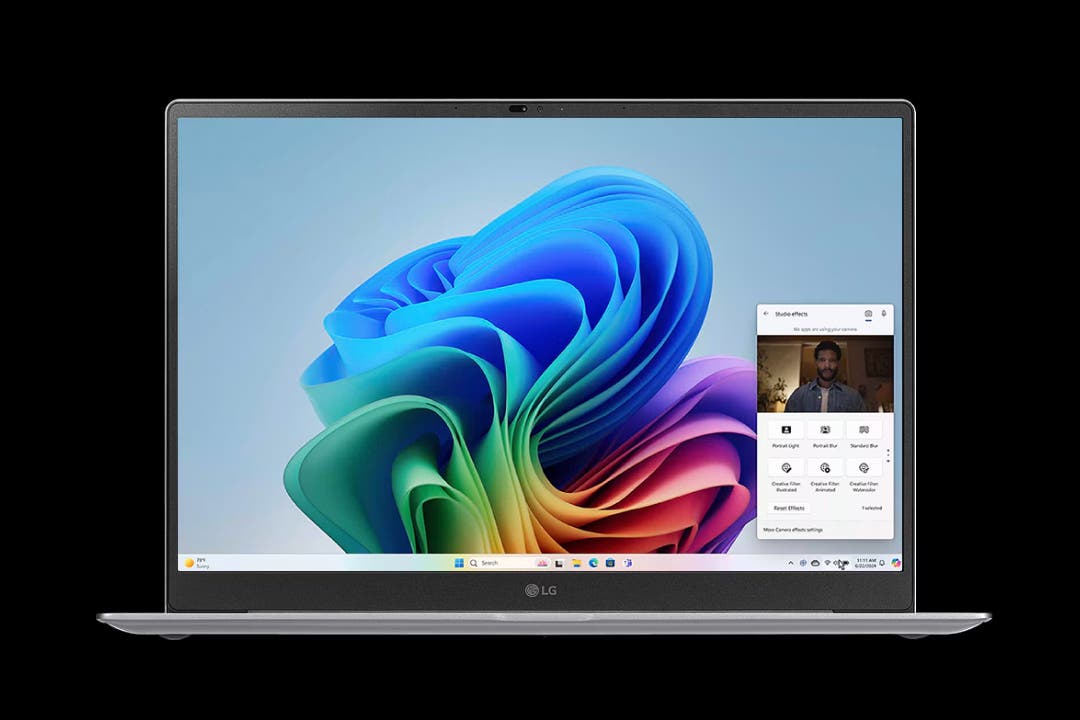 LG 노트북 화면에서 화상 통화와 Studio Effects 설정 창이 표시된 화면