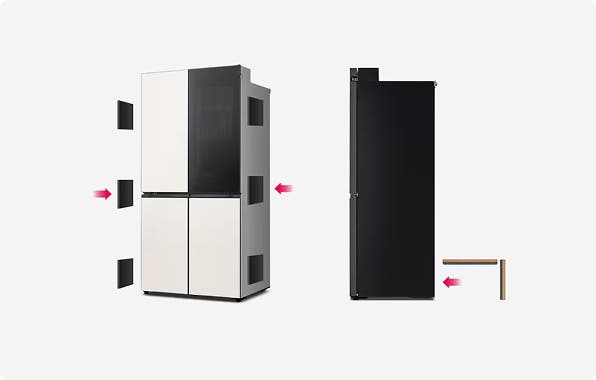 LG 오브제컬렉션 냉장고 설치 방법을 시각적으로 보여줍니다.