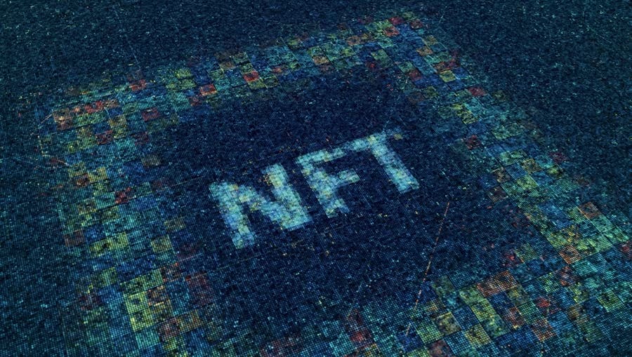 ‘NFT’라는 글자를 하얀색으로 형성하고 있는 모자이크