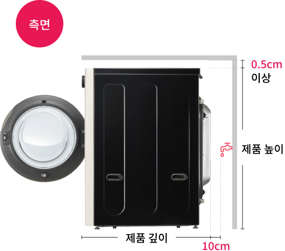 트롬 수도꼭지가 후면에 있는 경우의 측면